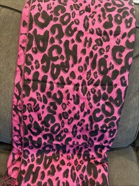 Coach Pink and Black Leopard Print Scarf